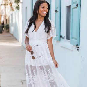 Pink Lily Lace Romper Maxi Dress